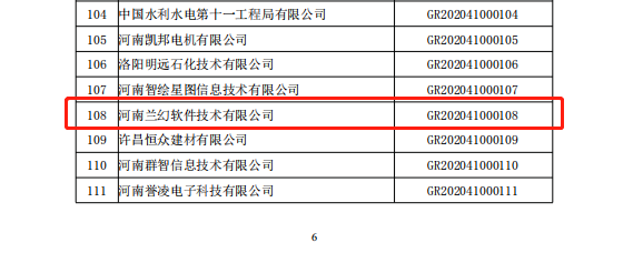 河南蘭幻軟件技術有限公司獲得國家高新技術企業認定